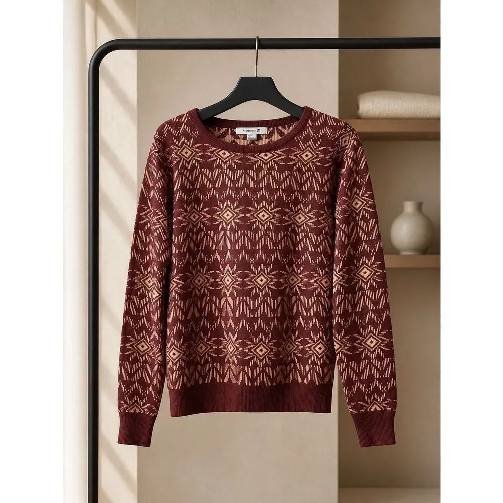 RUST AND BEIGE LONG SLEEVE SWEATER BY FOREVER 21 SIZE LARGE